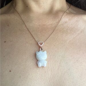 Elegant Jade and Rose Gold Plated Sterling Silver Hello Kitty Pendant Necklace